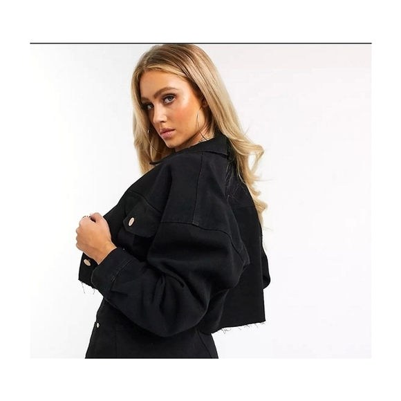 NWOT Missguided Cropped Black Denim Jacket - Picture 5 of 7